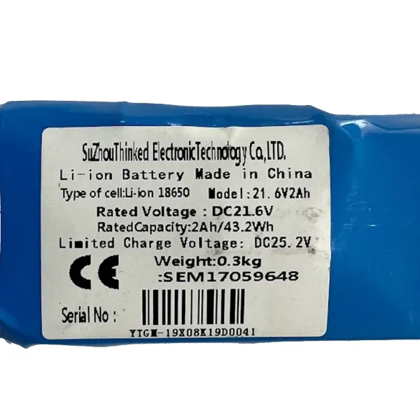 Acumulator Li-Ion 18650 21.6V 2Ah(43.2Wh) cu BMS, dimensiune 20x3.7x2 cm