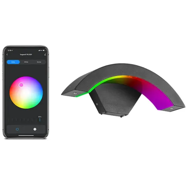 Aplica de perete dimabila LED 15W , Smart WiFi, RGB, 3000K-6500K, IP65, 1200lm, compatibila Tuya/SmartLife