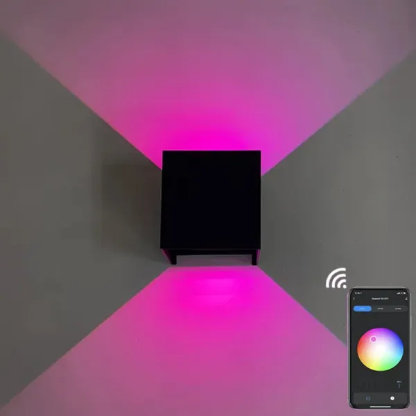 Aplica de perete inteligenta dimabila LED 12W, Smart WiFi, RGB, 3000K-6500K, IP65, 960lm, compatibila Tuya/SmartLife