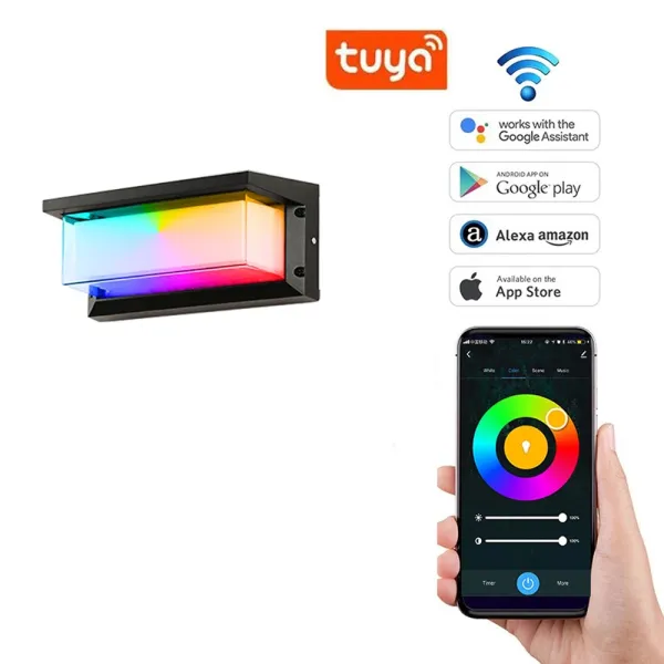 Aplica perete de exterior dimabila LED 20W, Smart WiFi, RGB, 3000K-6500K, IP65, 1800lm, compatibila Tuya/SmartLife