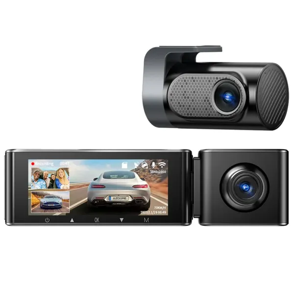 Camera auto de bord AZDOME M550 Pro cu 3 canale 4K, WiFi 5G, WDR Night Vision, 150°, ecran IPS 3.19&quot;, aplicatie dedicata, G-sensor si monitorizare parcare