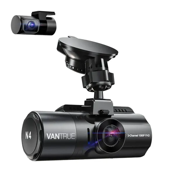 Camera auto tripla Vantrue N4 fata-spate-interior, 2.5K + 2.5K + 1080P HDR/30fps, Night Vision, ecran 2.45&quot;, GPS, G-sensor si monitorizare parcare