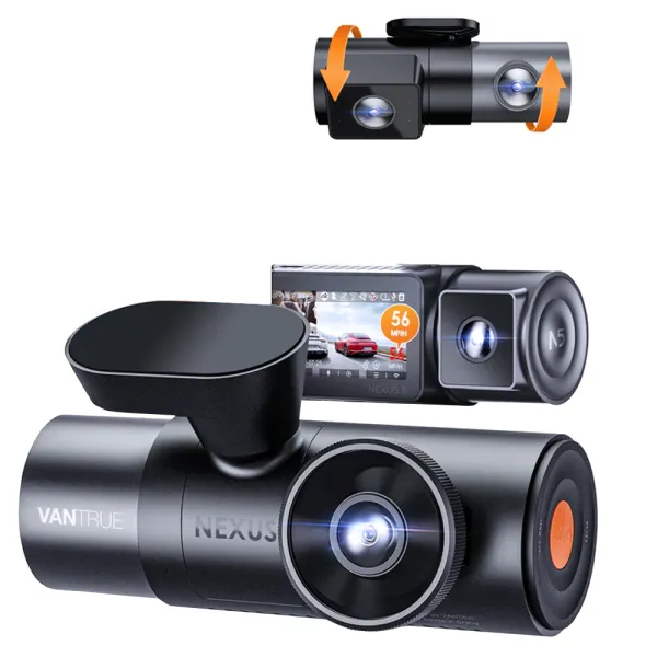 Camera auto cu 4 canale Vantrue N5 fata-spate-interior, WiFi 5GHz, 2.7K + 1080P + 1080P + 1080P, HDR + WDR, control vocal, Night Vision, ecran 3.19&quot;, GPS, G-sensor si monitorizare parcare