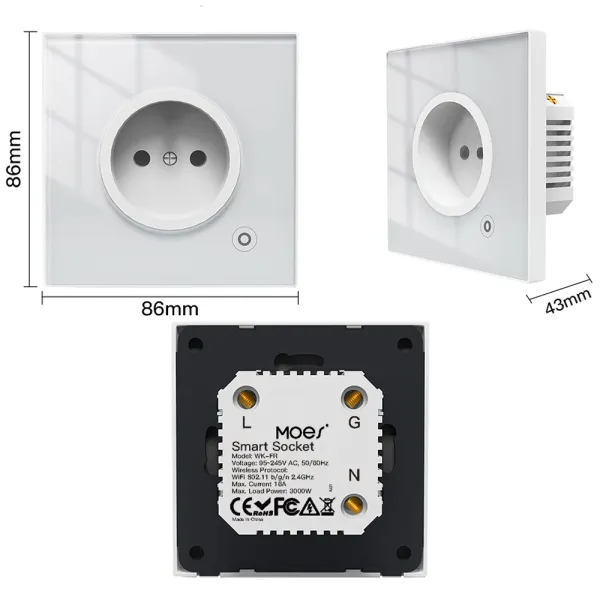 Priza inteligenta Smart WiFi cu panou din sticla, 3000W, compatibila Tuya