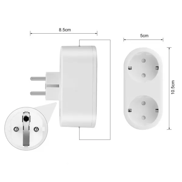Priza inteligenta smart WiFi cu 2 intrari, monitorizare consum de energie, 16A 220V, compatibila cu Tuya / SmartLife, Alexa si Google Assistant