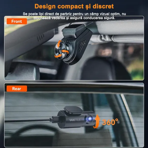 Camera auto de bord duala Vantrue S1 Pro fata-spate cu WiFi, 1440P/60fps, control vocal, Night Vision, ecran 2.0&quot;, GPS, G-sensor si monitorizare parcare