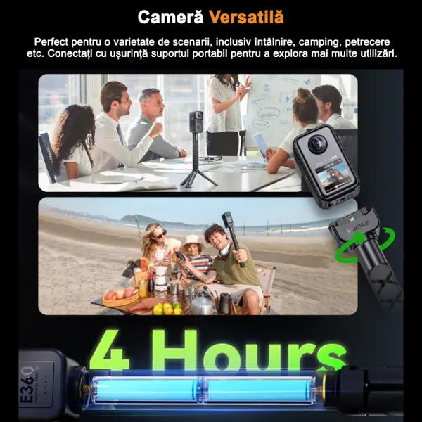 Camera auto Vantrue E360 ACE Panoramica 360o 5.2K 30 FPS, WiFi, Dual HDR, Night Vision 2.0, ecran tactil 1.54”, GPS, control vocal si monitorizare parcare