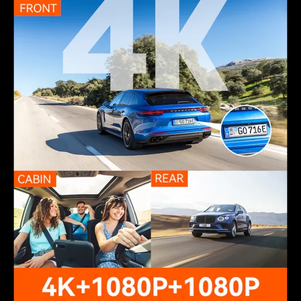 Camera auto tripla Vantrue N4 Pro fata-spate-interior, WiFi 5GHz 4K + 1080P + 1080P HDR, control vocal, Night Vision, ecran 2.45&quot;, GPS, G-sensor si monitorizare parcare