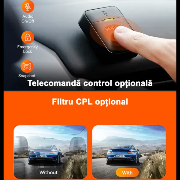 Camera auto tripla Vantrue N4 Pro fata-spate-interior, WiFi 5GHz 4K + 1080P + 1080P HDR, control vocal, Night Vision, ecran 2.45&quot;, GPS, G-sensor si monitorizare parcare