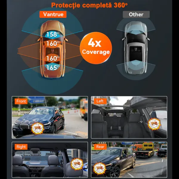 Camera auto cu 4 canale Vantrue N5 fata-spate-interior, WiFi 5GHz, 2.7K + 1080P + 1080P + 1080P, HDR + WDR, control vocal, Night Vision, ecran 3.19&quot;, GPS, G-sensor si monitorizare parcare
