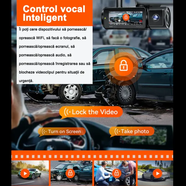 Camera auto cu 4 canale Vantrue N5 fata-spate-interior, WiFi 5GHz, 2.7K + 1080P + 1080P + 1080P, HDR + WDR, control vocal, Night Vision, ecran 3.19&quot;, GPS, G-sensor si monitorizare parcare