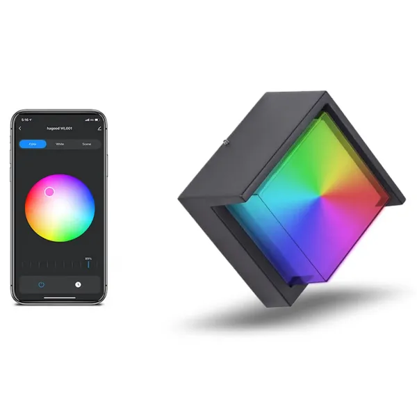 Aplica de perete pentru exterior dimabila LED 15W, Smart WiFi, RGB, 3000K-6500K, IP65, 1200lm, compatibila Tuya/SmartLife