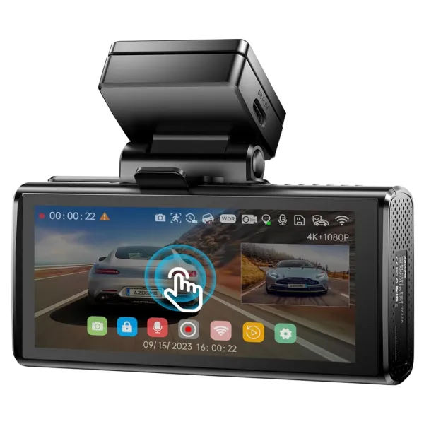 Camera auto de bord AZDOME M580 cu 2 canale 5K, WiFi 5G, WDR Night Vision, 170°, ecran IPS 4&quot;, aplicatie dedicata, G-sensor si monitorizare parcare