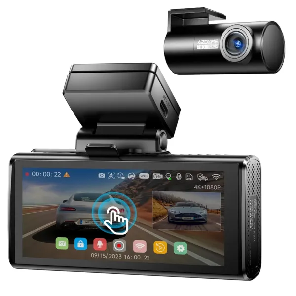 Camera auto de bord AZDOME M580 cu 2 canale 5K, WiFi 5G, WDR Night Vision, 170°, ecran IPS 4&quot;, aplicatie dedicata, G-sensor si monitorizare parcare