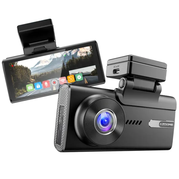 Camera auto de bord AZDOME M580 cu 3 canale 5K, WiFi 5G, WDR Night Vision, 170°, ecran IPS 4&quot;, aplicatie dedicata, G-sensor si monitorizare parcare