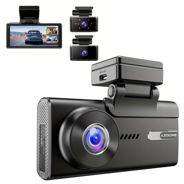 Camera auto de bord AZDOME M580 cu 3 canale 5K, WiFi 5G, WDR Night Vision, 170°, ecran IPS 4&quot;, aplicatie dedicata, G-sensor si monitorizare parcare