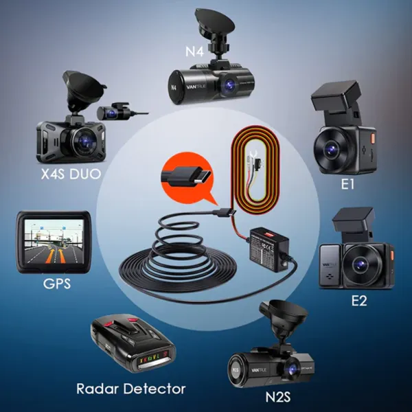 Kit de cabluri ACC cu 3 conductoare Vantrue pentru N5, N4 Pro, N4, E1, E2, E3, S2, N2S, X4S cu protectie tensiune joasa si mod parcare