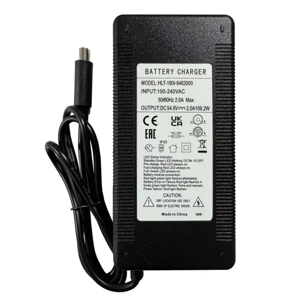 Incarcator pentru trotinete electrice 48V, input 2.0A, output DC54.6V / 2.0A, 109.2W