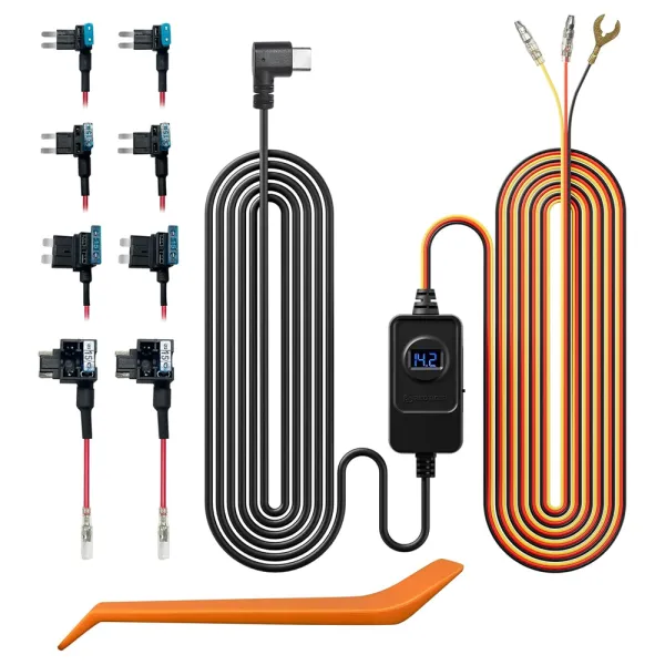 Kit cabluri Hardwire Type-C Redtiger cu indicator de tensiune, compatibil cu toate modelele de camere auto DVR Redtiger