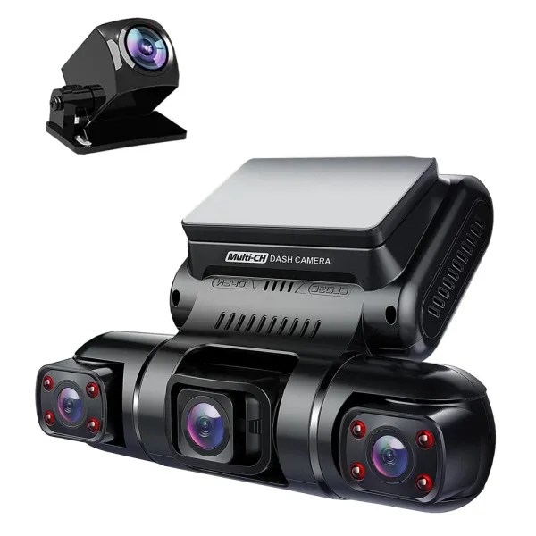 Camera auto de bord cu 4 canale PRUVEEO D90 FHD, WiFi, Night Vision, 150°, ecran LCD 3&quot;, GPS, aplicatie dedicata, G-sensor si monitorizare parcare