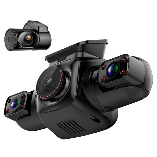 Camera auto de bord cu 4 canale PRUVEEO D90 Mini FHD, WiFi, Night Vision, 150o, ecran LCD 3&quot;, GPS, aplicatie dedicata, G-sensor si monitorizare parcare