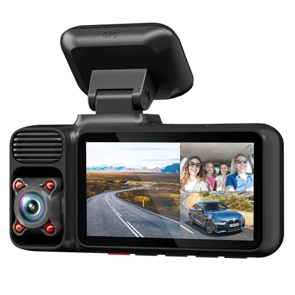 Camera auto de bord cu 3 canale REDTIGER F175G 4K+1080P+1080P, WiFi, Night Vision, 150°, ecran 3.16&quot;, GPS, aplicatie dedicata, G-sensor si monitorizare parcare