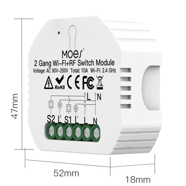 Releu inteligent smart WiFi cu 2 canale, DIY, compatibil Tuya/SmartLife