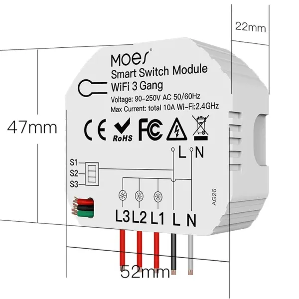 Releu inteligent smart WiFi cu 3 canale, DIY, compatibil Tuya/SmartLife