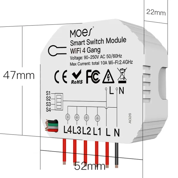 Releu inteligent smart WiFi cu 4 canale, DIY, compatibil Tuya/SmartLife