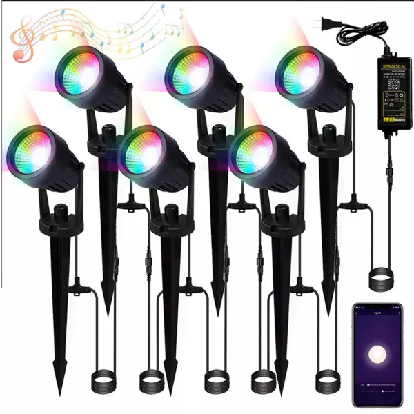 Set 6 Lampi ambientale LED RGB pentru gradina, IP66, 120W, 8000lm