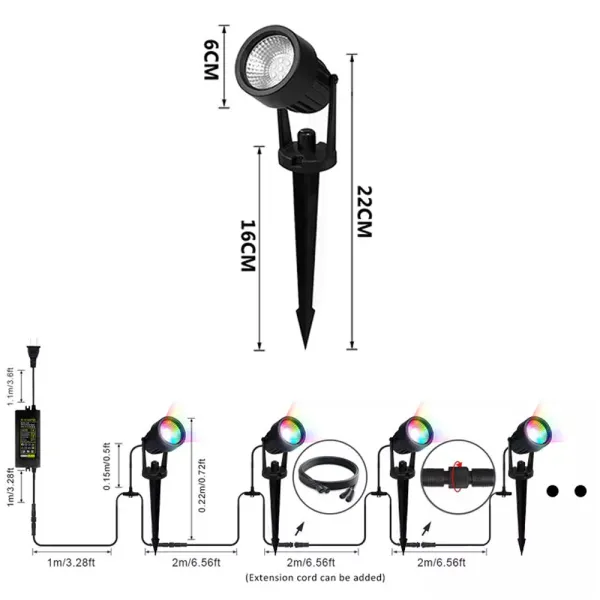 Set 6 Lampi ambientale LED RGB pentru gradina, IP66, 120W, 8000lm