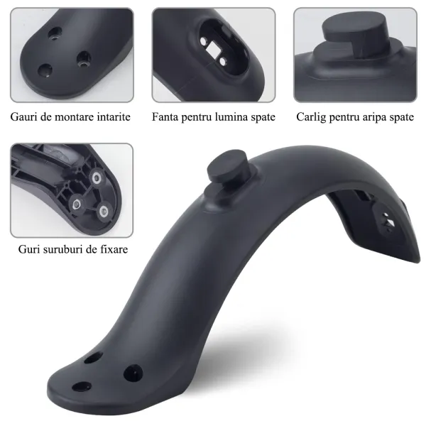 Set complet aparatoare spate inclusiv suport si lumina spate pentru trotinete electrice Xiaomi, Negru