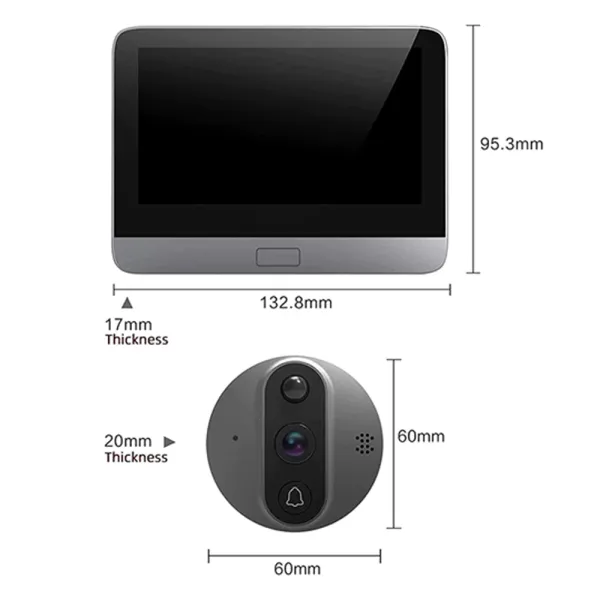 Sonerie video inteligenta WiFi cu unitate interioara LCD, card 32Gb, baterie, compatibila Tuya