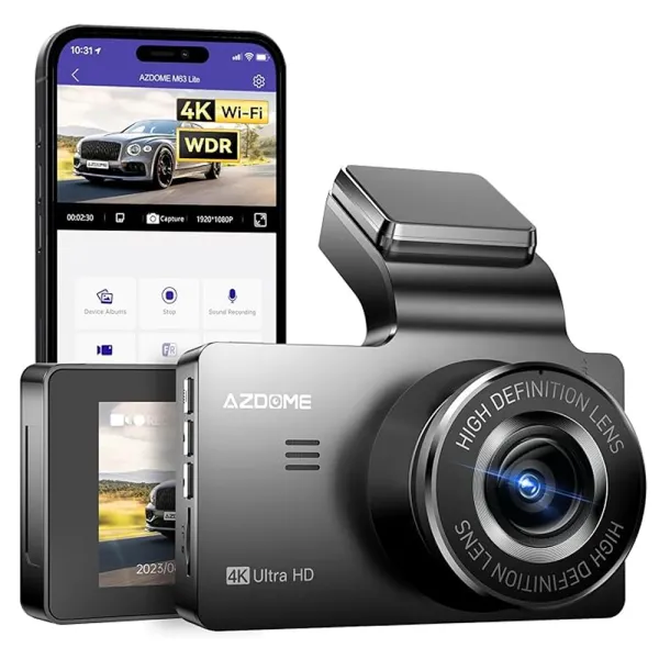 Camera auto de bord AZDOME M63 Lite 4K 2160P, WiFi, WDR Night Vision, 170°, ecran IPS 3&quot;, aplicatie dedicata, G-sensor si monitorizare parcare